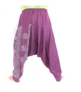 harem pants with om/floral design print - purple