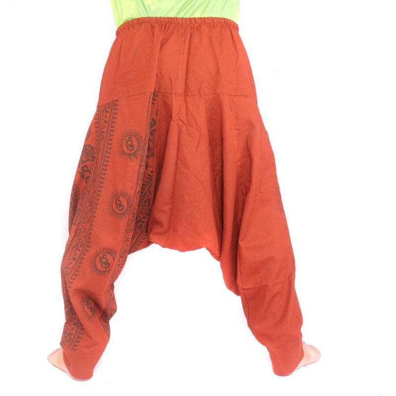 harem pants with om/floral design print - orange