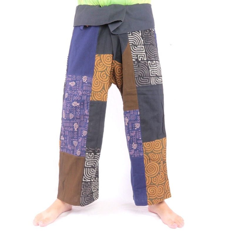 Patchwork de pantalons de pêcheur thaïlandais multicolores - OTOP commerce équitable