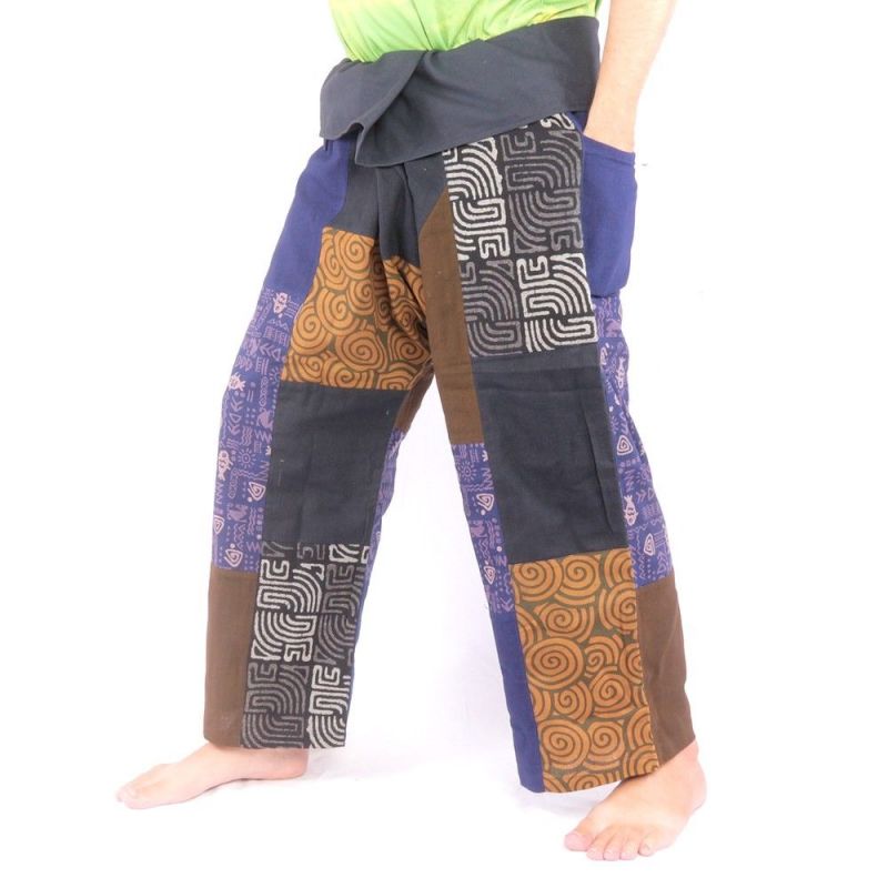 Patchwork de pantalons de pêcheur thaïlandais multicolores - OTOP commerce équitable