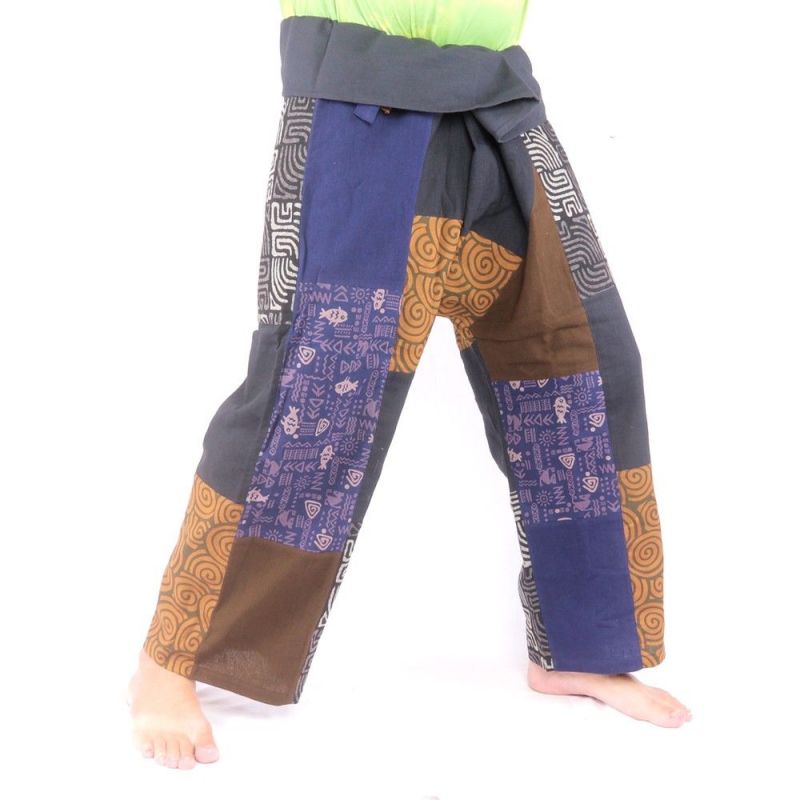 Patchwork de pantalons de pêcheur thaïlandais multicolores - OTOP commerce équitable