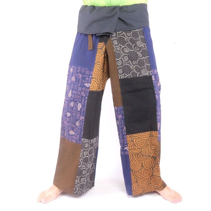 Patchwork de pantalons de pêcheur thaïlandais multicolores - OTOP commerce équitable