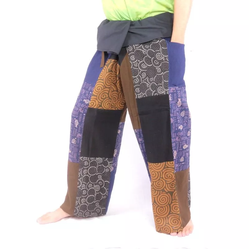 Patchwork de pantalons de pêcheur thaïlandais multicolores - OTOP commerce équitable