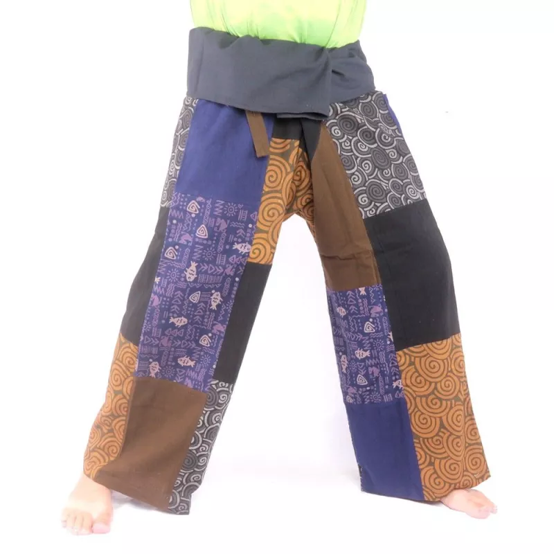 Patchwork de pantalons de pêcheur thaïlandais multicolores - OTOP commerce équitable