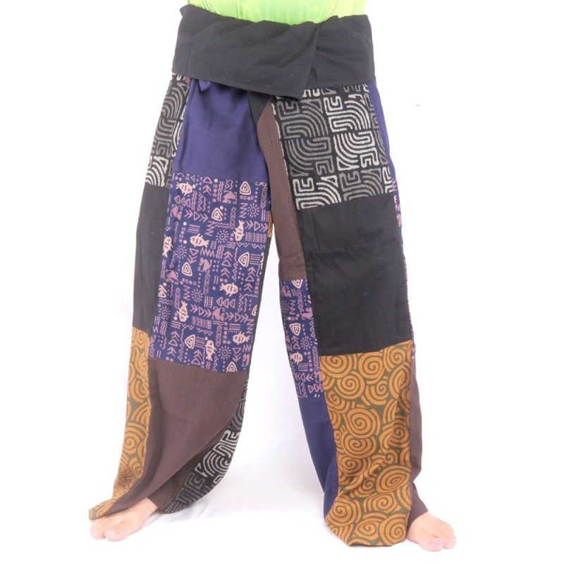 Patchwork de pantalons de pêcheur thaïlandais multicolores - OTOP commerce équitable