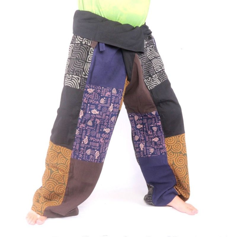 Patchwork de pantalons de pêcheur thaïlandais multicolores - OTOP commerce équitable