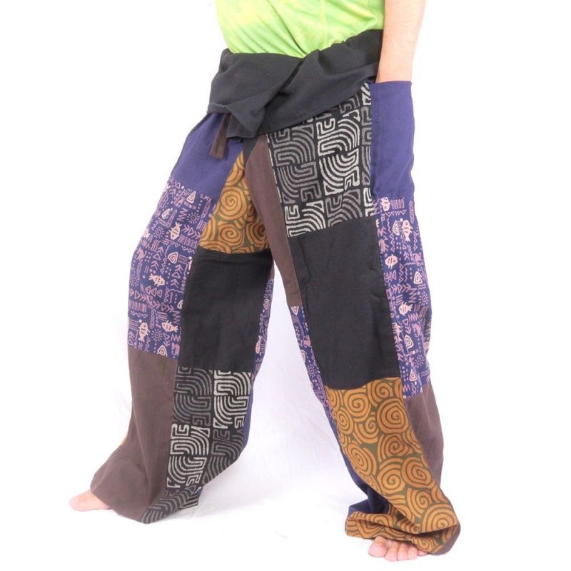 Patchwork de pantalons de pêcheur thaïlandais multicolores - OTOP commerce équitable