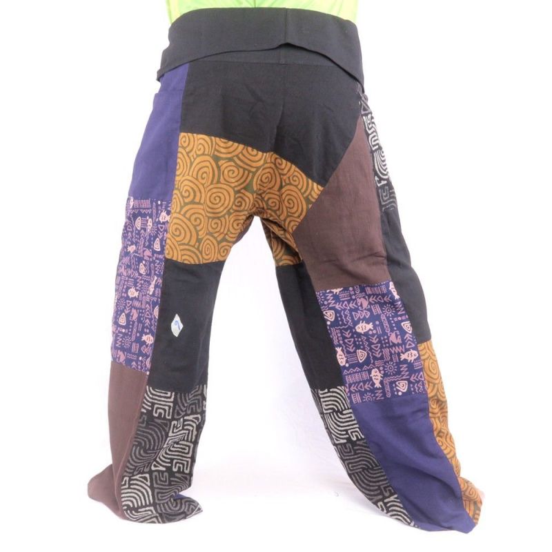 Patchwork de pantalons de pêcheur thaïlandais multicolores - OTOP commerce équitable