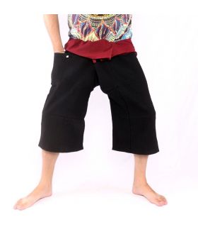 3/5 Pantalon de pêcheur thaïlandais - bicolore - coton noir rouge foncé