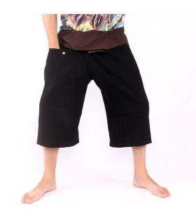 Pantalones de pescador tailandeses cortos - bicolor - algodón negro marrón