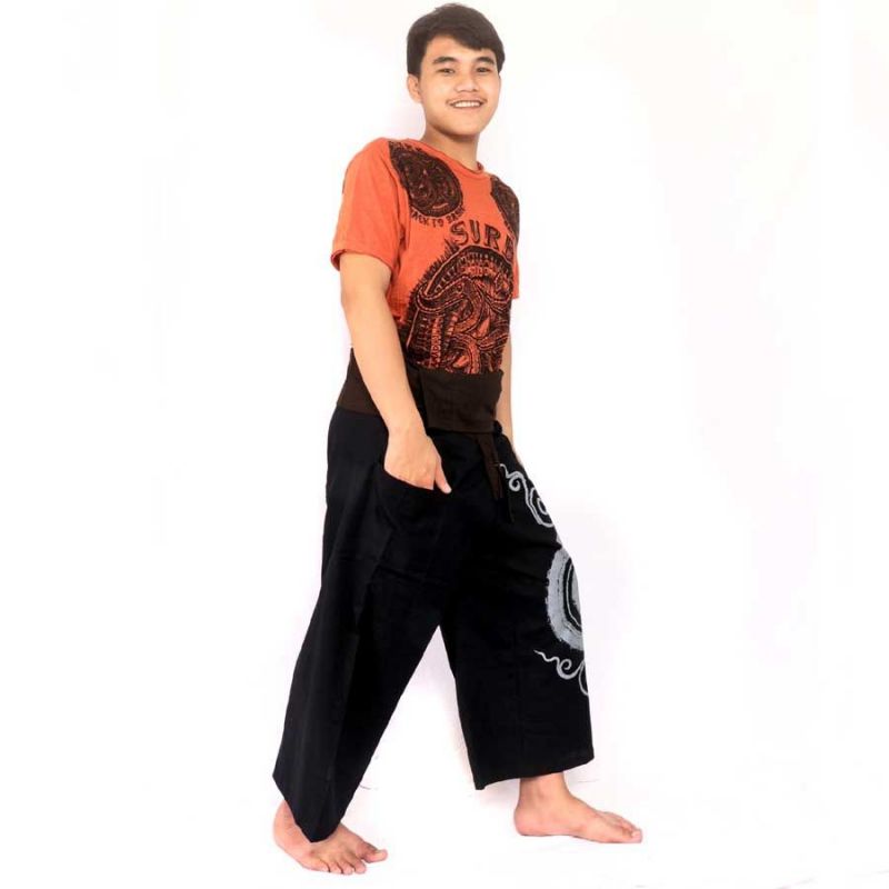Jing Shop - Pantalones de pescador tailandés con estampado en espiral -  negro️