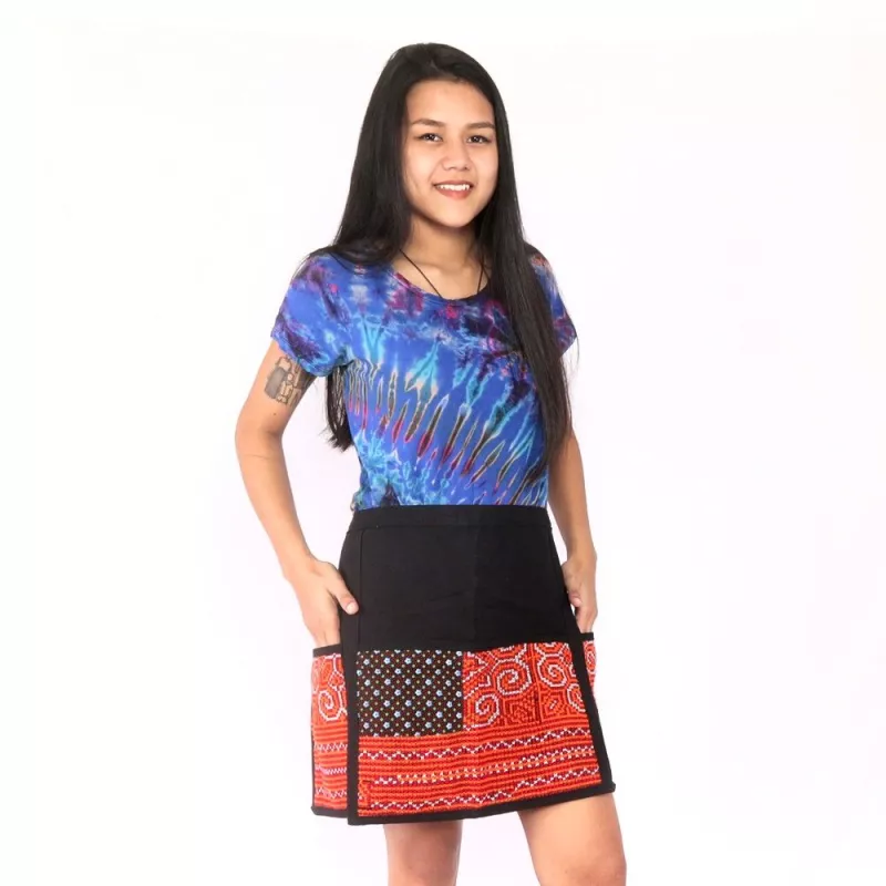 Kurzer Rock Hmong von Hand bestickt
