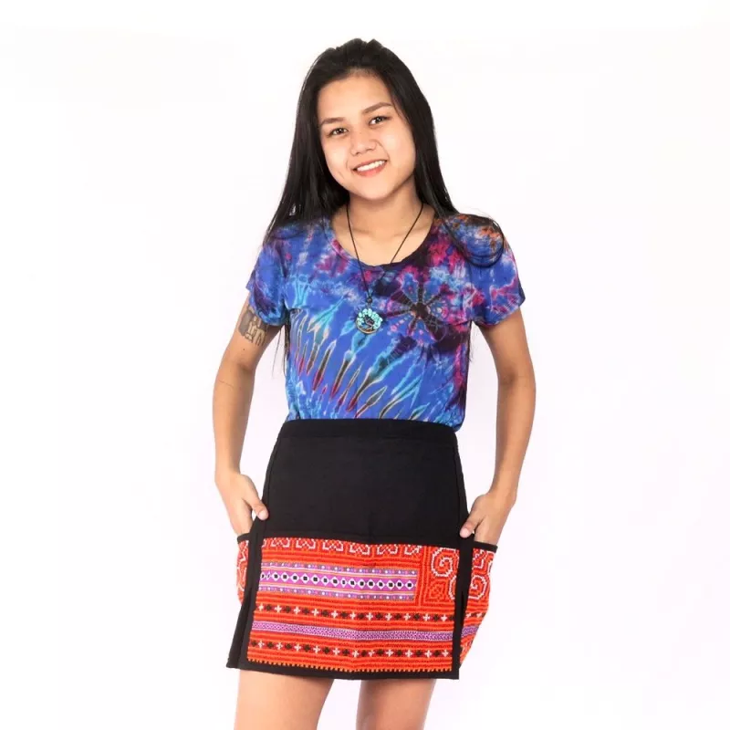 Kurzer Rock Hmong von Hand bestickt