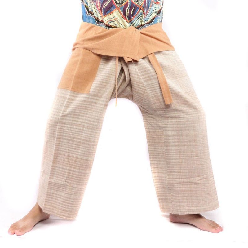 Pantalones de pescador tailandeses tejidos a mano - colores naturales