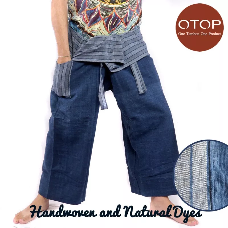 Thai fisherman pants hand woven - natural colors indigo