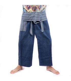 Pantalon de pêcheur thaïlandais tissé à la main - couleurs naturelles indigo