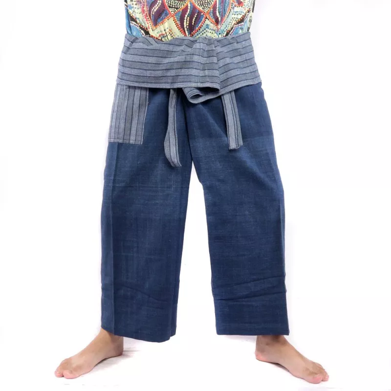 Thai Fischerhose handgewebt - natürliche Farben indigo