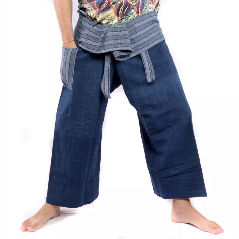 Pantalon de pêcheur thaïlandais tissé à la main - couleurs naturelles indigo