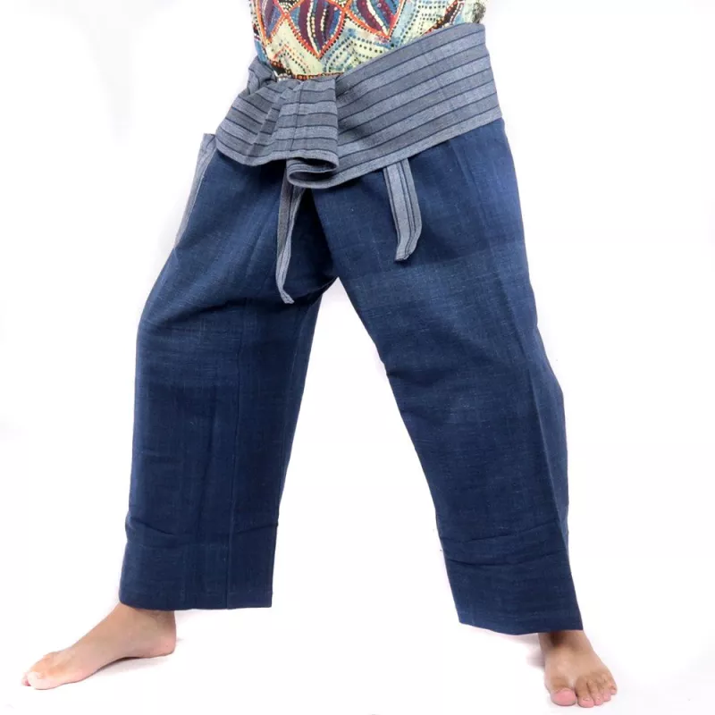 Thai fisherman pants hand woven - natural colors indigo