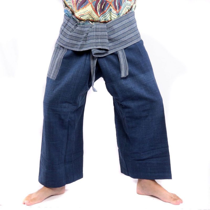 Pantalones de pescador tailandeses tejidos a mano - colores naturales índigo