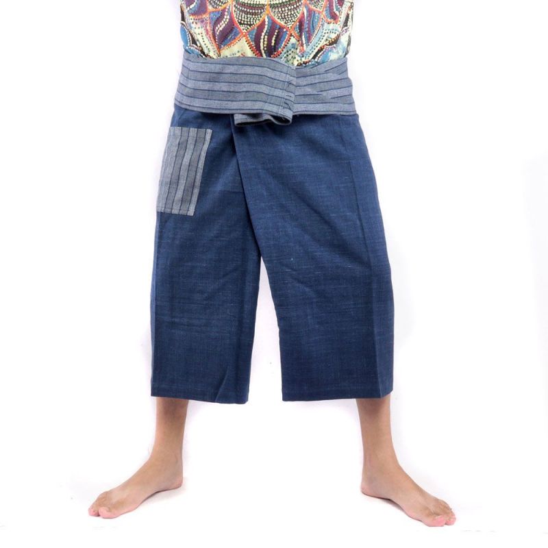 Pantalon de pêcheur thaïlandais tissé à la main - couleurs naturelles indigo
