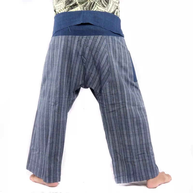 Thai Fischerhose handgewebt - natürliche Farben indigo gestreift