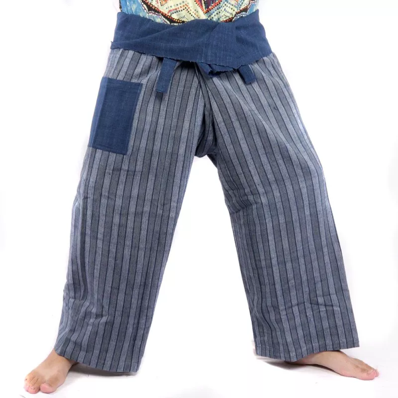 Thai fisherman pants hand woven - natural colors indigo striped