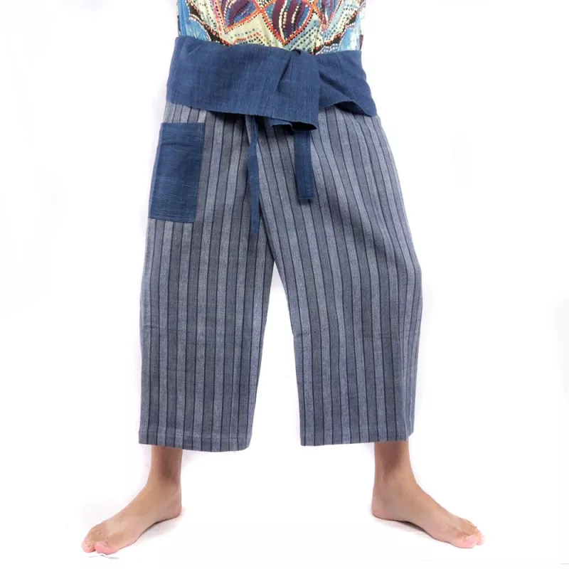 Thai Fischerhose handgewebt - natürliche Farben indigo gestreift