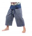 Pantalon de pêcheur thaïlandais tissé à la main - couleurs naturelles indigo rayées