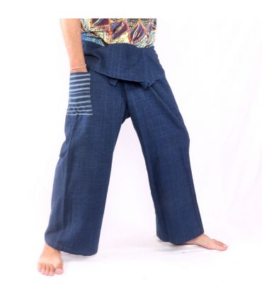 Pantalon de pêcheur thaïlandais tissé à la main - couleurs naturelles indigo