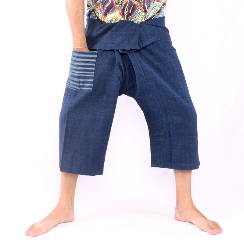 Pantalon de pêcheur thaïlandais tissé à la main - couleurs naturelles indigo