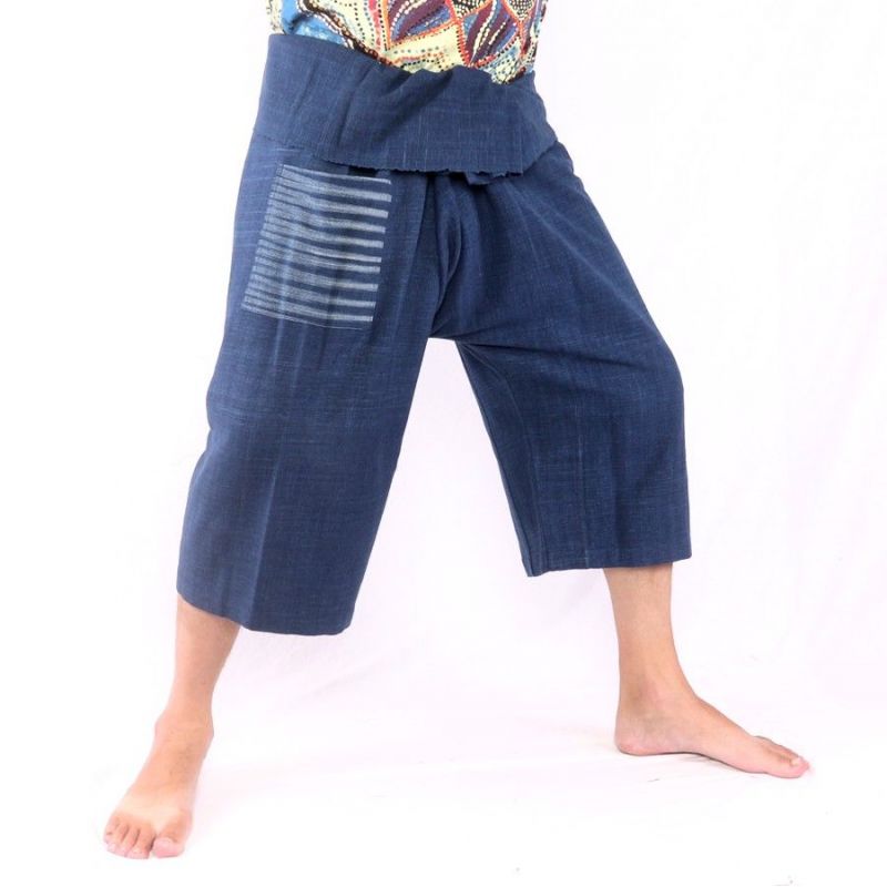 Pantalon de pêcheur thaïlandais tissé à la main - couleurs naturelles indigo