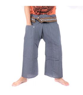 Pantalones de pescador tailandés con patrón trenzado - algodón - gris