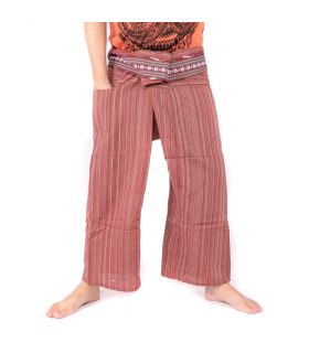 Pantalon de pêcheur thaïlandais avec tresse à motifs - coton - rouge-brun