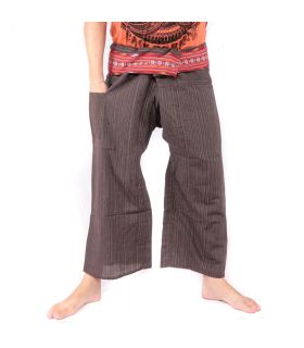 Pantalon de pêcheur thaïlandais avec tresse à motifs - coton - brun foncé