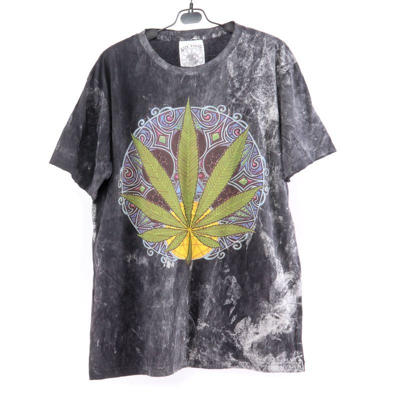 "No Time" Hemp Leaf T-Shirt Size M Stonewashed