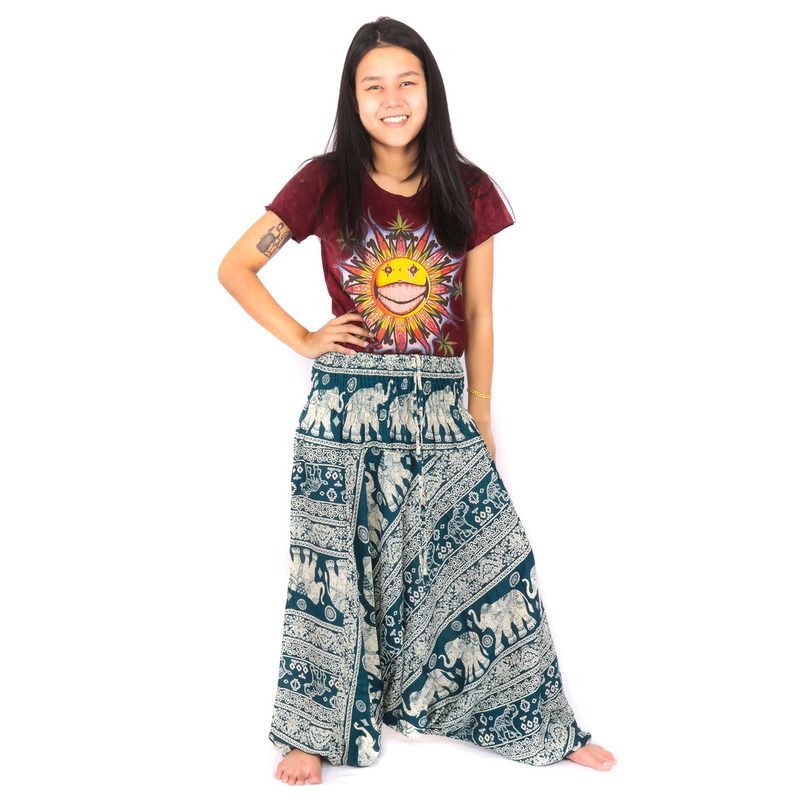 Combinaison pantalon sarouel pour femmes éléphants turquoise