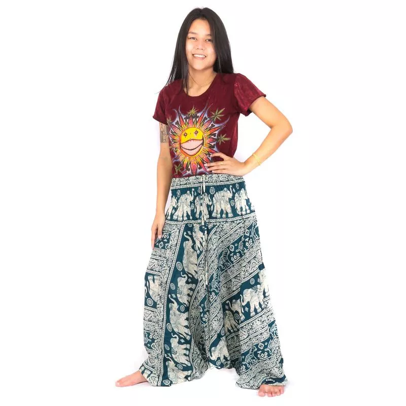 Harem pants jumpsuit for women elephants turquoise