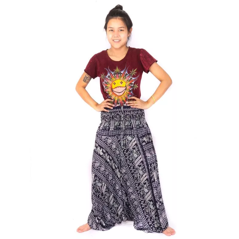 Harem pants jumpsuit for women elephants dark blue