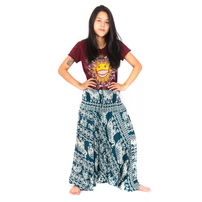 Harem pants jumpsuit for women elephants turquoise