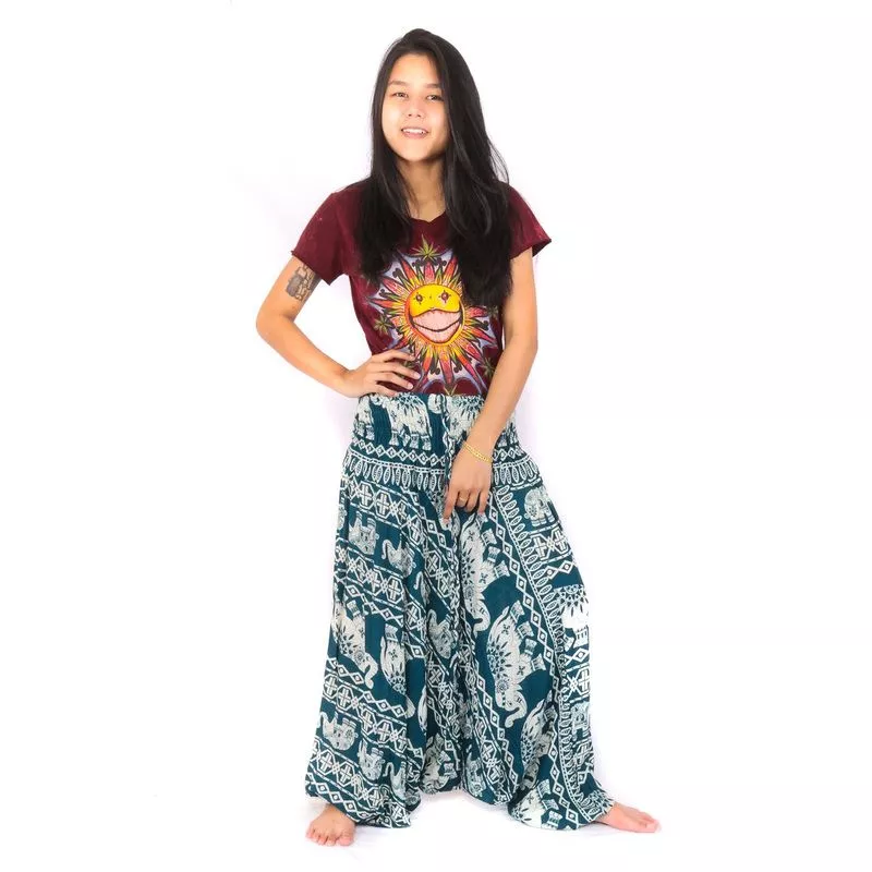 Harem pants jumpsuit for women elephants turquoise