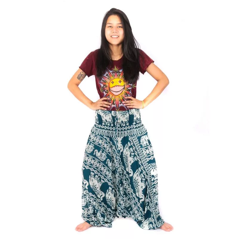 Harem pants jumpsuit for women elephants turquoise