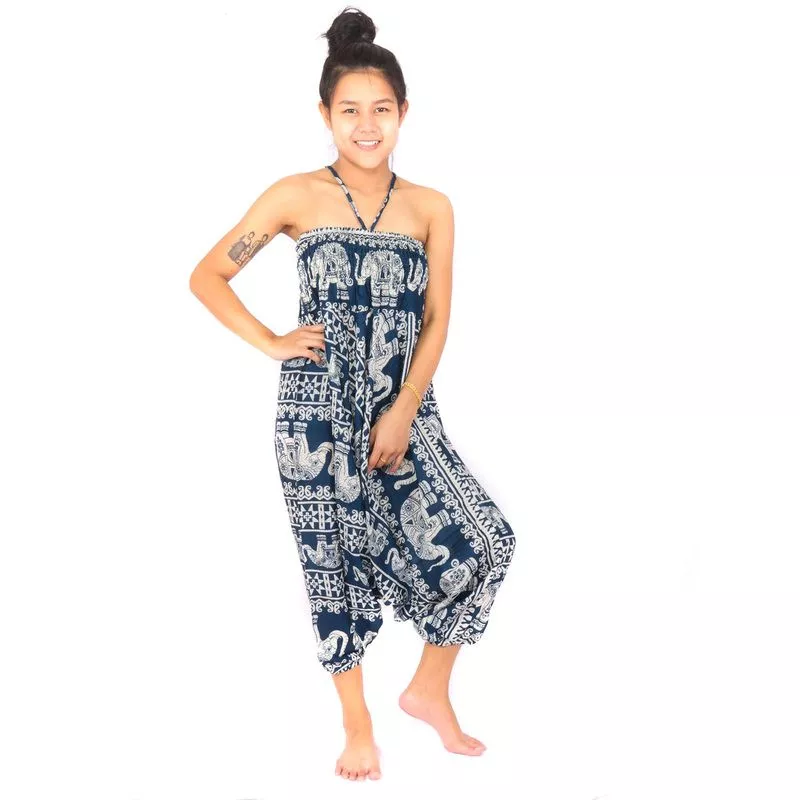 Aladinhose Jumpsuit Elefanten blau