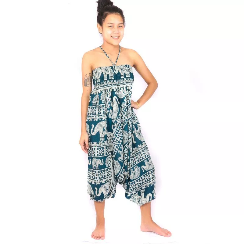 Aladinhose Jumpsuit Elefanten türkis