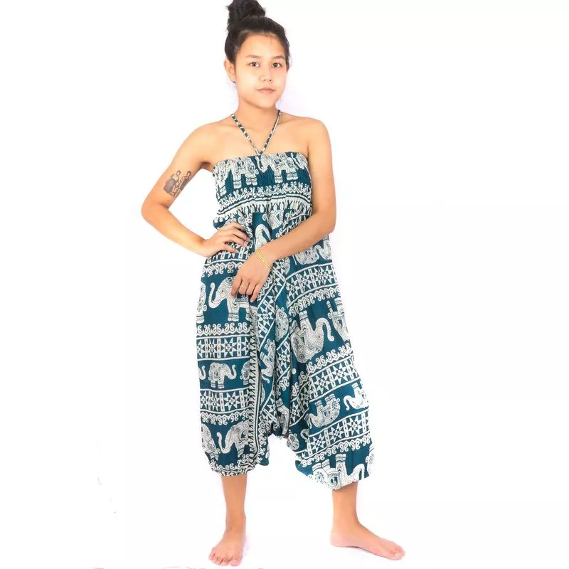 Aladinhose Jumpsuit Elefanten türkis