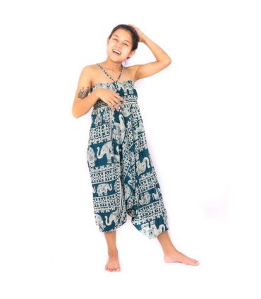 Harem pants jumpsuit elephants turquoise