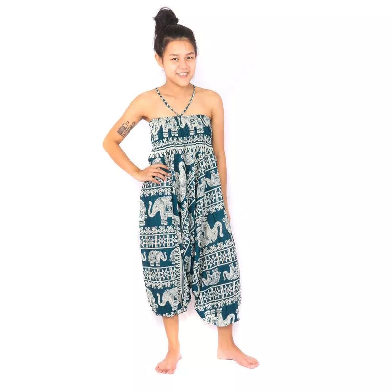 Aladinhose Jumpsuit Elefanten türkis
