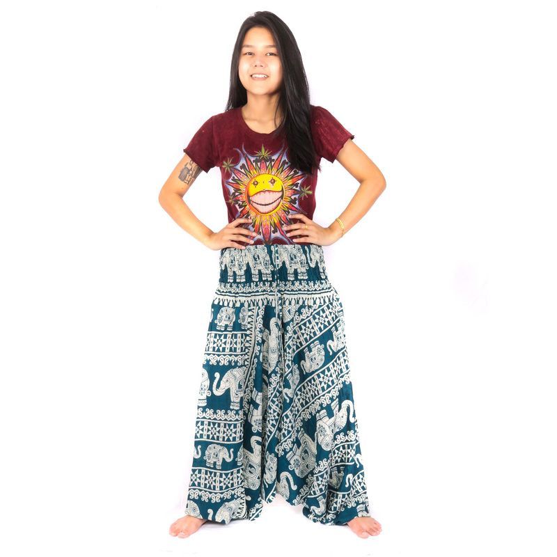 Harem pants jumpsuit elephants turquoise