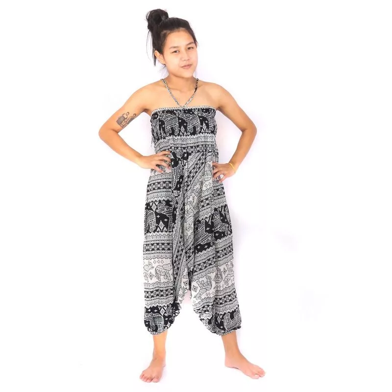 Harem pants jumpsuit, onesie, playsuit, romper elephants black