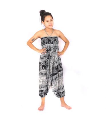 Combinaison pantalon sarouel, grenouillère, combinaison, grenouillère éléphants noir